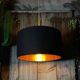 "Rackhams Jet Black Cotton Lampshade with Copper Foil Lining - 30cm Diameter x 30cm Height / (12"" x 12"")" - thumbnail 4