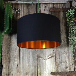 "Rackhams Jet Black Cotton Lampshade with Copper Foil Lining - 30cm Diameter x 30cm Height / (12"" x 12"")" - thumbnail 1