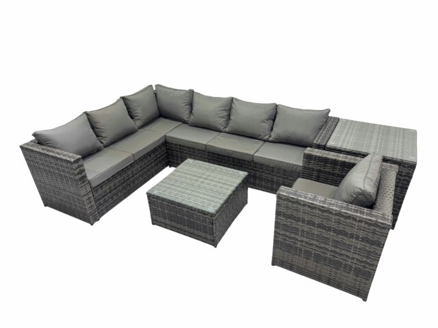 Rackhams Rattan Garden Furniture Patio Furniture Sets with Corner Sofa Chair Square Coffee Table Side Table Dark Grey Mixed - image 1