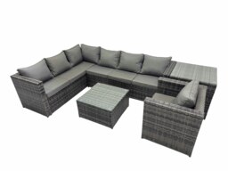 Rackhams Rattan Garden Furniture Patio Furniture Sets with Corner Sofa Chair Square Coffee Table Side Table Dark Grey Mixed - thumbnail 1