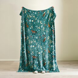 Rackhams Enchanted Twilight Animals Cosy Fleece Blanket Throw Forest Green - 130 x 170 cm - Forest Green - thumbnail 3