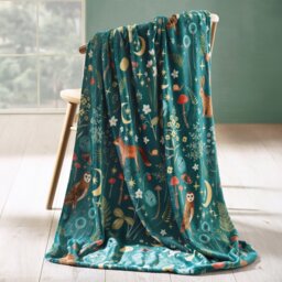 Rackhams Enchanted Twilight Animals Cosy Fleece Blanket Throw Forest Green - 130 x 170 cm - Forest Green