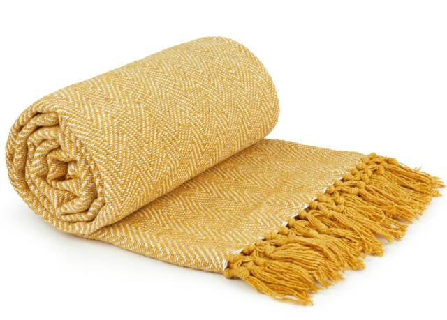 Rackhams Herringbone Throw Cotton - Ochre - 228x254cm - image 1