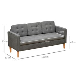 Rackhams Compact 3-Seater Sofa w/ Hidden Storage Rubber Wood Legs Grey - thumbnail 4