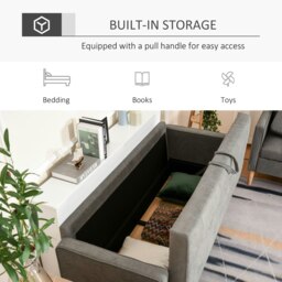Rackhams Compact 3-Seater Sofa w/ Hidden Storage Rubber Wood Legs Grey - thumbnail 5