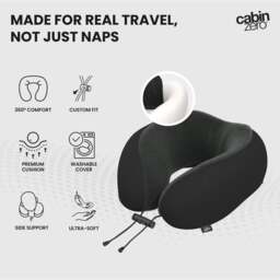 Rackhams Classic Travel Pillow, Memory Foam Neck Pillow with Adjustable Fit - Absolute Black - thumbnail 4