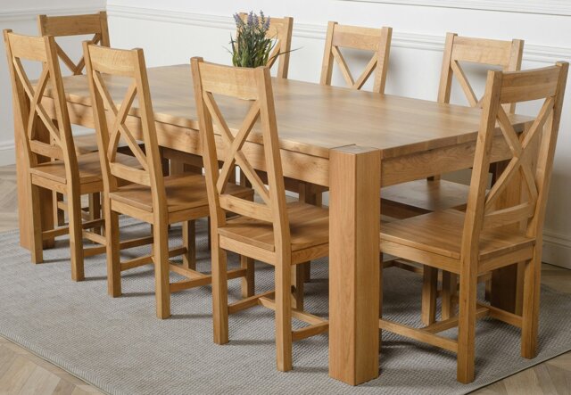 Rackhams Kuba Extra Large Oak Dining Table with Berkeley Oak Chairs - Natural Oak - 8 chairs - image 1