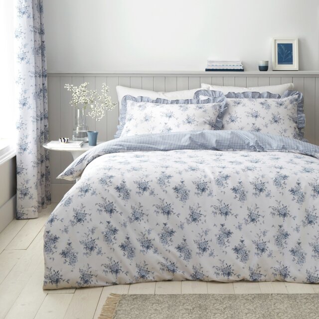 Rackhams Lucie Floral Frill Reversible Duvet Cover Set - Blue - Double - image 1