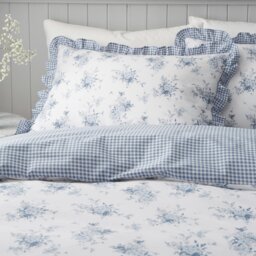 Rackhams Lucie Floral Frill Reversible Duvet Cover Set - Blue - Double - thumbnail 2