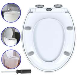 Rackhams Soft Close Toilet Seat White Bathroom Oval Heavy Duty Universal Hinges Anti Slam - plastic - Toilet Seat - White - thumbnail 3