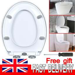 Rackhams Soft Close Toilet Seat White Bathroom Oval Heavy Duty Universal Hinges Anti Slam - plastic - Toilet Seat - White