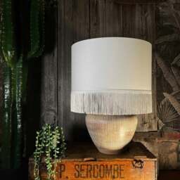 "Rackhams Crisp White Lampshade with Gold Lining & White Fringing - Ceiling Pendant / Arc Lamp - 40cm Diameter x 23cm Height / (16"" x 9"")" - thumbnail 6