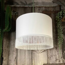 "Rackhams Crisp White Lampshade with Gold Lining & White Fringing - Ceiling Pendant / Arc Lamp - 40cm Diameter x 23cm Height / (16"" x 9"")" - thumbnail 2