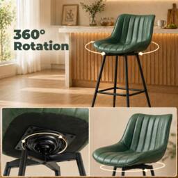 Rackhams Swivel Bar Stools Set of 2, PU Leather Upholstery, Dark Green - thumbnail 5