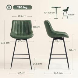 Rackhams Swivel Bar Stools Set of 2, PU Leather Upholstery, Dark Green - thumbnail 3