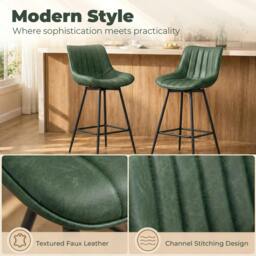 Rackhams Swivel Bar Stools Set of 2, PU Leather Upholstery, Dark Green - thumbnail 4