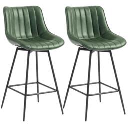 Rackhams Swivel Bar Stools Set of 2, PU Leather Upholstery, Dark Green - thumbnail 2