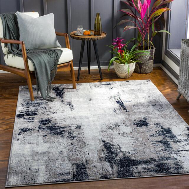 Rackhams Wanderlust-Abstract Blue Grey Black Modern Marble Rug - 120 x 170 cm - image 1