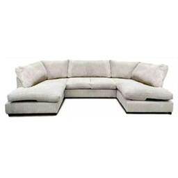 Rackhams Preston U Shaped Jumbo Cord Full Back Corner Sofa - Cream - thumbnail 1