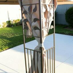 Rackhams 2.5m Square Gazebo with Beige Polyester Cover and 4 Curtains, Steel Frame with Leaf Corner Design - thumbnail 3