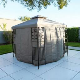 Rackhams 2.5m Square Gazebo with Beige Polyester Cover and 4 Curtains, Steel Frame with Leaf Corner Design - thumbnail 4