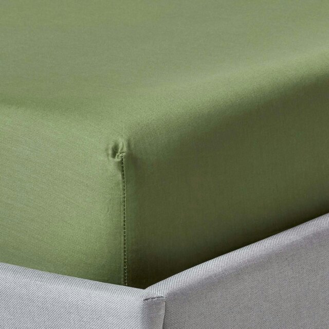 Rackhams Organic 400 TC Egyptian Cotton Sateen Fitted Sheet – 30 cm Deep - Moss Green - King - image 1