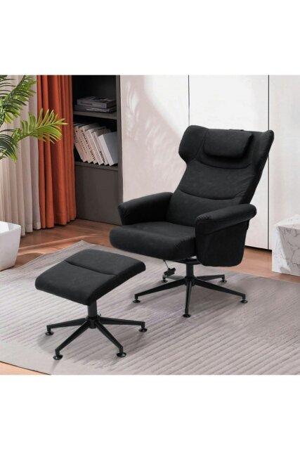 Rackhams Black Faux Leather Swivel Armchair with Footstool - Black - image 1
