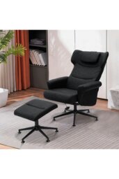 Rackhams Black Faux Leather Swivel Armchair with Footstool - Black