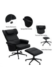 Rackhams Black Faux Leather Swivel Armchair with Footstool - Black - thumbnail 4
