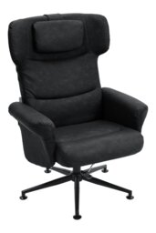 Rackhams Black Faux Leather Swivel Armchair with Footstool - Black - thumbnail 5