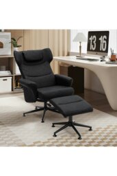 Rackhams Black Faux Leather Swivel Armchair with Footstool - Black - thumbnail 2