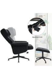 Rackhams Black Faux Leather Swivel Armchair with Footstool - Black - thumbnail 3