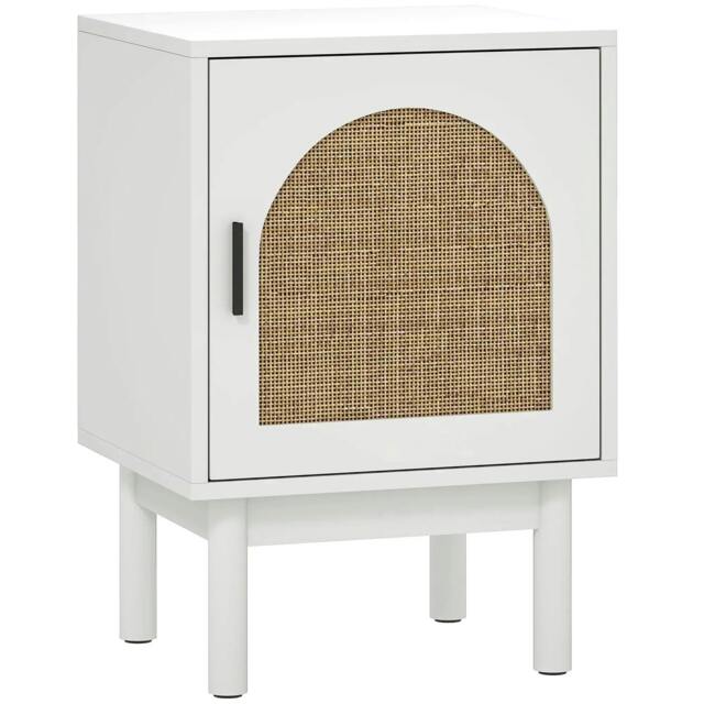 Rackhams Rattan Bedside Table for Bedroom - White