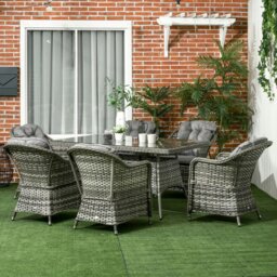 Rackhams PE Rattan Garden Dining Set for 6 with Seat and Back Cushions - thumbnail 1