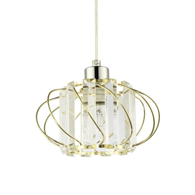 Rackhams Modern Pendant Lamp Shade with Clear Acrylic Rectangular Prims and Gold Frame - image 1