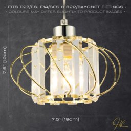 Rackhams Modern Pendant Lamp Shade with Clear Acrylic Rectangular Prims and Gold Frame - thumbnail 6