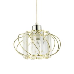 Rackhams Modern Pendant Lamp Shade with Clear Acrylic Rectangular Prims and Gold Frame