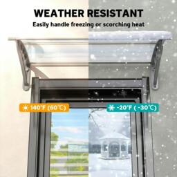 Rackhams Front Door Canopy Outdoor Awning Aluminium Rigid Plastic Polycarbonate Rain Shelter UV Water Rain Resistant 100 x 75cm Clear - thumbnail 6