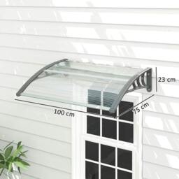 Rackhams Front Door Canopy Outdoor Awning Aluminium Rigid Plastic Polycarbonate Rain Shelter UV Water Rain Resistant 100 x 75cm Clear - thumbnail 3