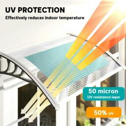 Rackhams Front Door Canopy Outdoor Awning Aluminium Rigid Plastic Polycarbonate Rain Shelter UV Water Rain Resistant 100 x 75cm Clear - thumbnail 4