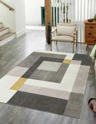 Rackhams Tokyo Geo Blocks Ochre/Grey Rug - 120X160 cm - thumbnail 1