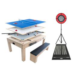 Rackhams 7-In-1 Oak Games Table, Darts Bundle & LED Light