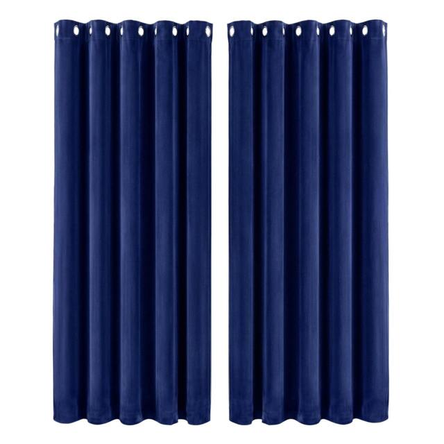 Rackhams Thick Thermal Blackout Curtains Velvet 66x90 Inch Eyelet Ring Top Blue - image 1