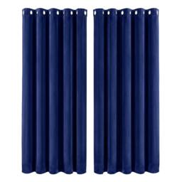 Rackhams Thick Thermal Blackout Curtains Velvet 66x90 Inch Eyelet Ring Top Blue