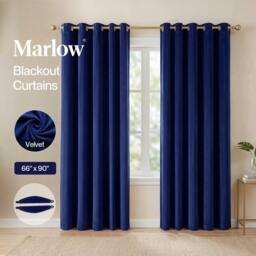 Rackhams Thick Thermal Blackout Curtains Velvet 66x90 Inch Eyelet Ring Top Blue - thumbnail 2