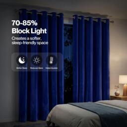 Rackhams Thick Thermal Blackout Curtains Velvet 66x90 Inch Eyelet Ring Top Blue - thumbnail 4