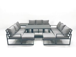 Rackhams 11 Seater Garden Sofa Set Aluminium Furniture Rising Dining Tabe Set with Side Table 2 Big Footstools Dark Grey - thumbnail 1