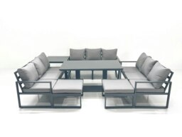 Rackhams 11 Seater Garden Sofa Set Aluminium Furniture Rising Dining Tabe Set with Side Table 2 Big Footstools Dark Grey - thumbnail 2