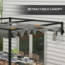 Rackhams 2 x 3(m) Wall Mounted Pergola with Retractable Roof, Dark Grey - Dark Grey - Steel, Polyester - 297L x 397W x 220Hcm - thumbnail 5