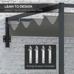 Rackhams 2 x 3(m) Wall Mounted Pergola with Retractable Roof, Dark Grey - Dark Grey - Steel, Polyester - 297L x 397W x 220Hcm - thumbnail 4